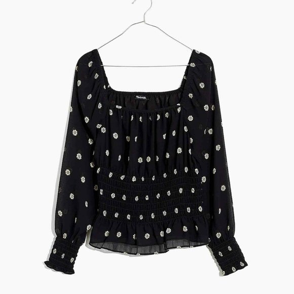 Madewell Square-neck Top Womens Cropped (re)sourced Georgette black M nwt - Picture 2 of 3
